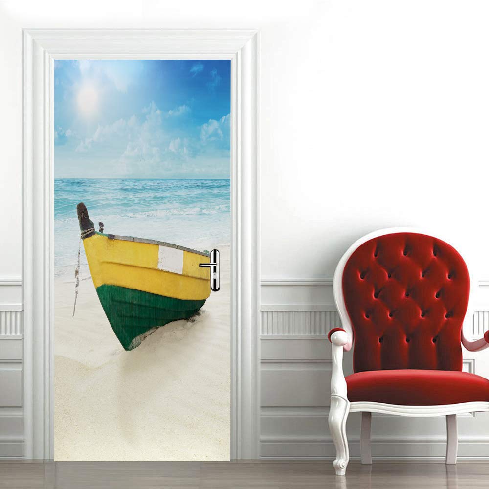 Sticker porte trompe l'oeil 3D effet mer 93x205 cm pour décoration murale intérieure