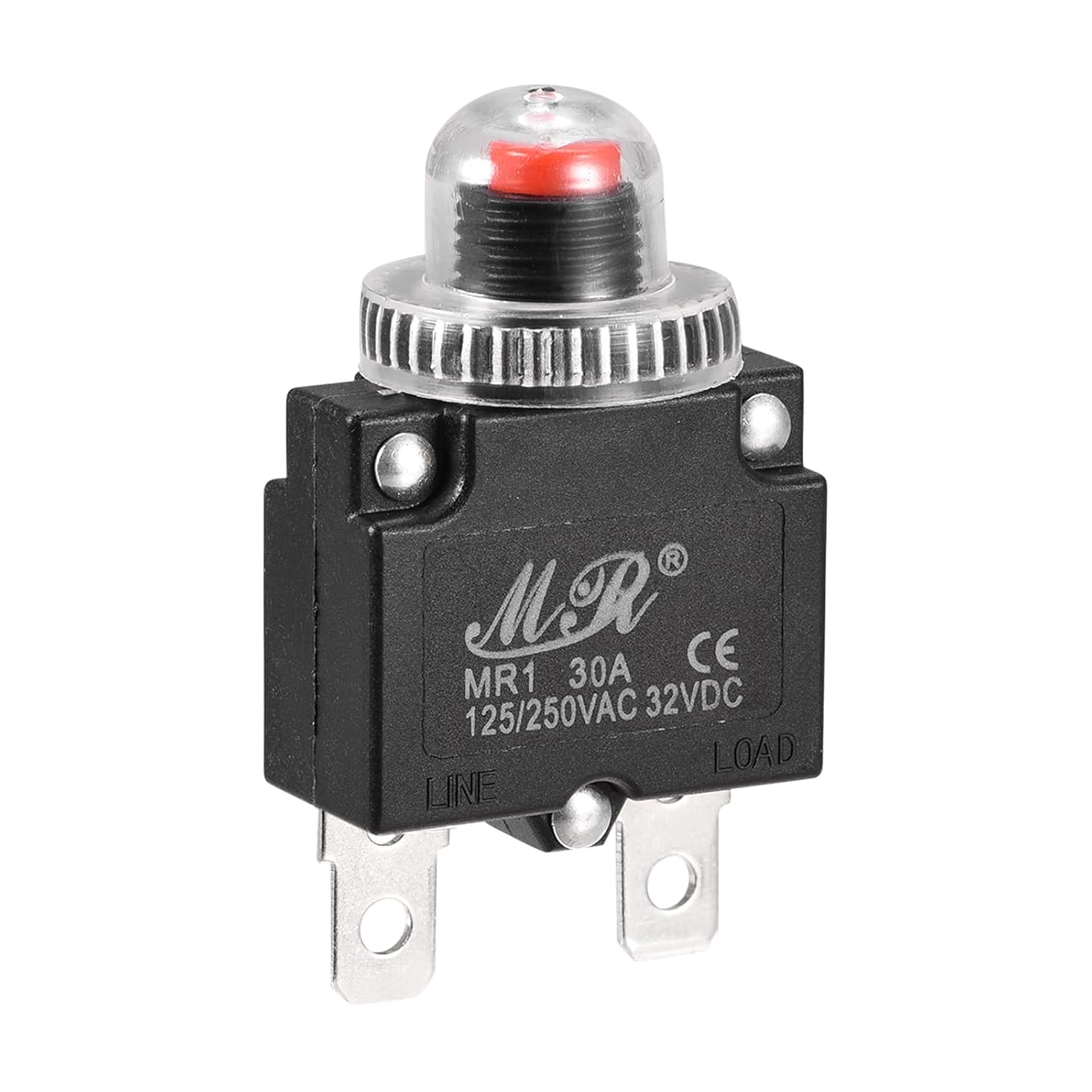 MECCANIXITY Circuit Overload Protector 30A AC125/250V DC32V Push Button Thermal Circuit Breaker for Air Compressor with Waterproof Caps 1pcs