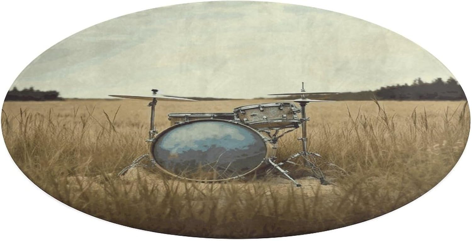 Round Floor Mats Door Mat Music Drum in Field Absorbent Rug Non Slip Mat for Bathroom Bedroom，Entryway, Office