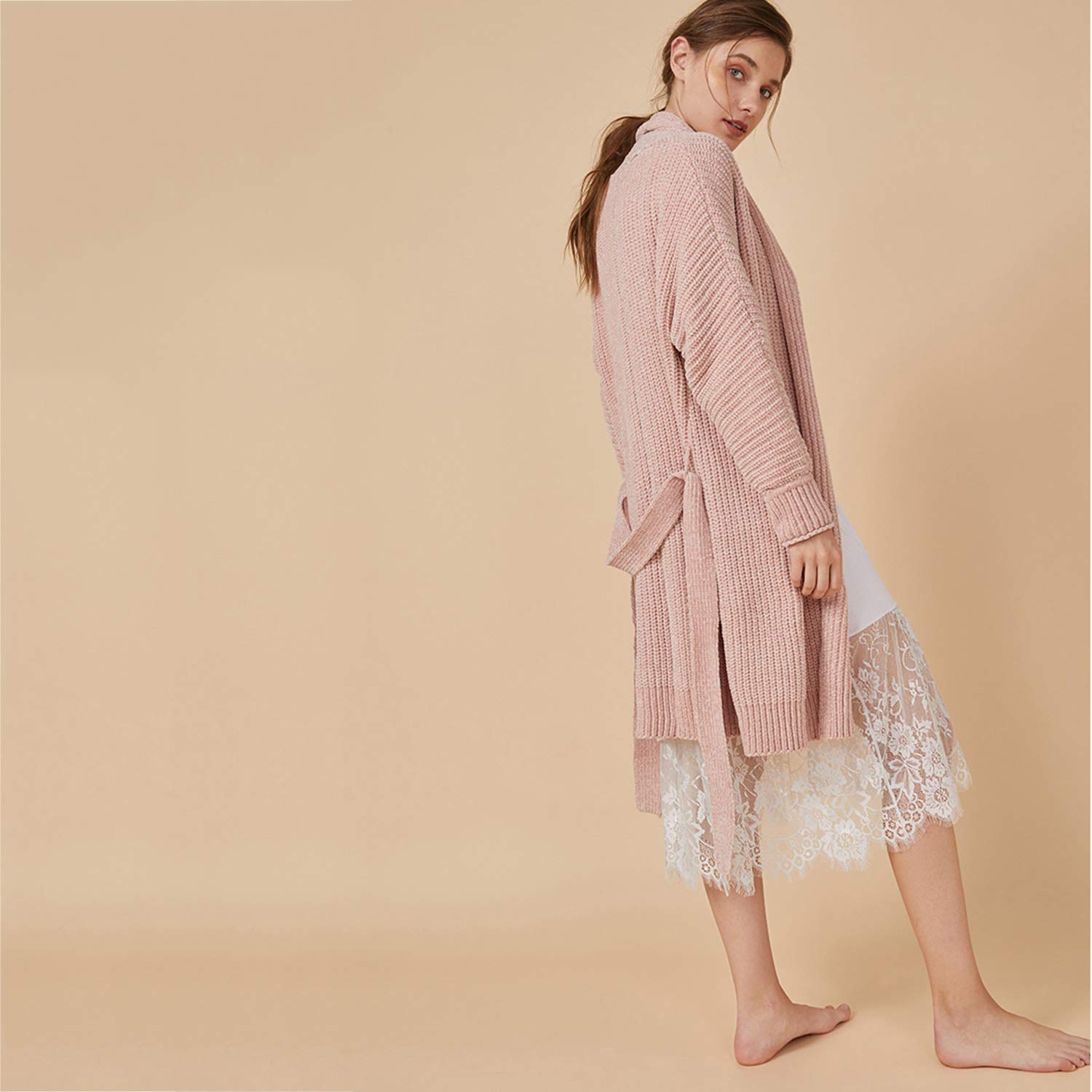 Pijamas Suaves De Chenilla, Batas De Baño De Color Rosa De Manga Larga, Batas Holgadas Y Sueltas, Suéteres Otoñales M