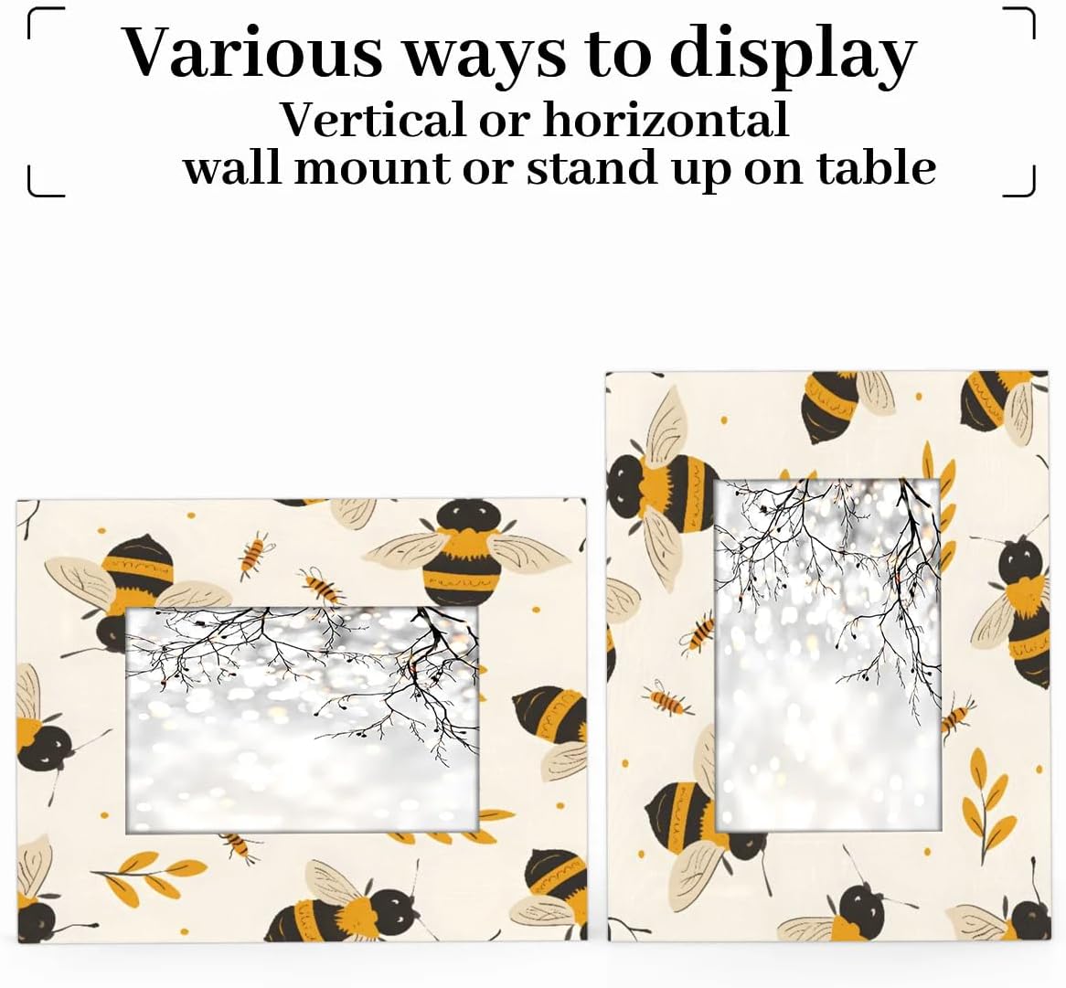 Honey Bee 8x10 Picture Frame, Cute Bee Wood Photo Frame for Wall or Tabletop Display Pictures 5x7 with Mat or 8x10 without Mat