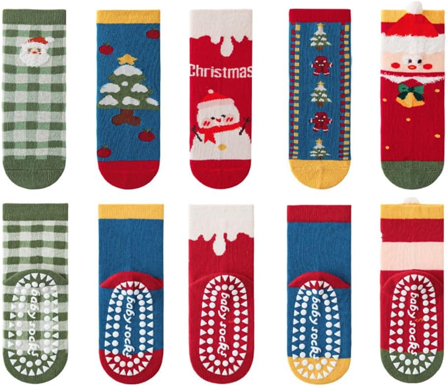Kids Christmas Socks Toddler Nonslip Grip Christmas Xmas Socks for Baby Holiday Winter Warm for Boys/Girls