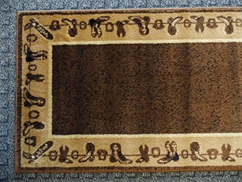 Champion Rugs Lodge Cabin Country Western Theme Boots Area Rug Tan Brown (2 Feet 2 Inch X 7 Feet 2 Inch Runner) #TOP4