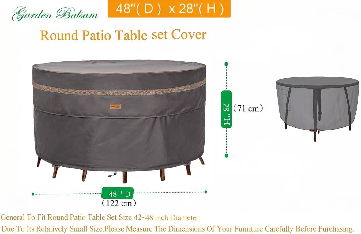 Heavy Duty Waterproof Patio Furniture Covers UV Resistant Round Outdoor Table Chair Covers Small Round 48"Diax28"H Dark Grey