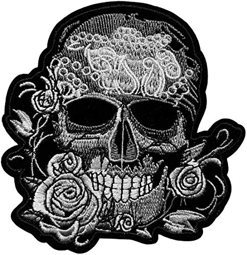 Grand Écusson Tête Mort Mexicaine Fleur Rose Patch Crâne Skull Thermocollant 10,1x9,8cm Cameleon-Shop Cover
