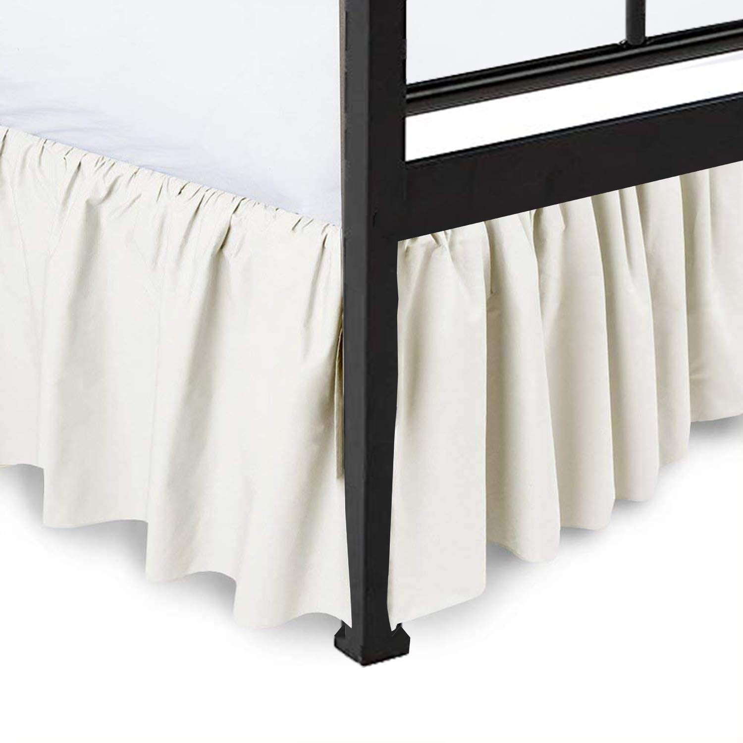 Bed Skirt - Silky Satin Dust Ruffle with Split Corners Ruffle Gathered Bed Skirt with Platform Three Sided Coverage Easy On/Easy Off 18 Inch Tailored Drop, Ivory Queen Size