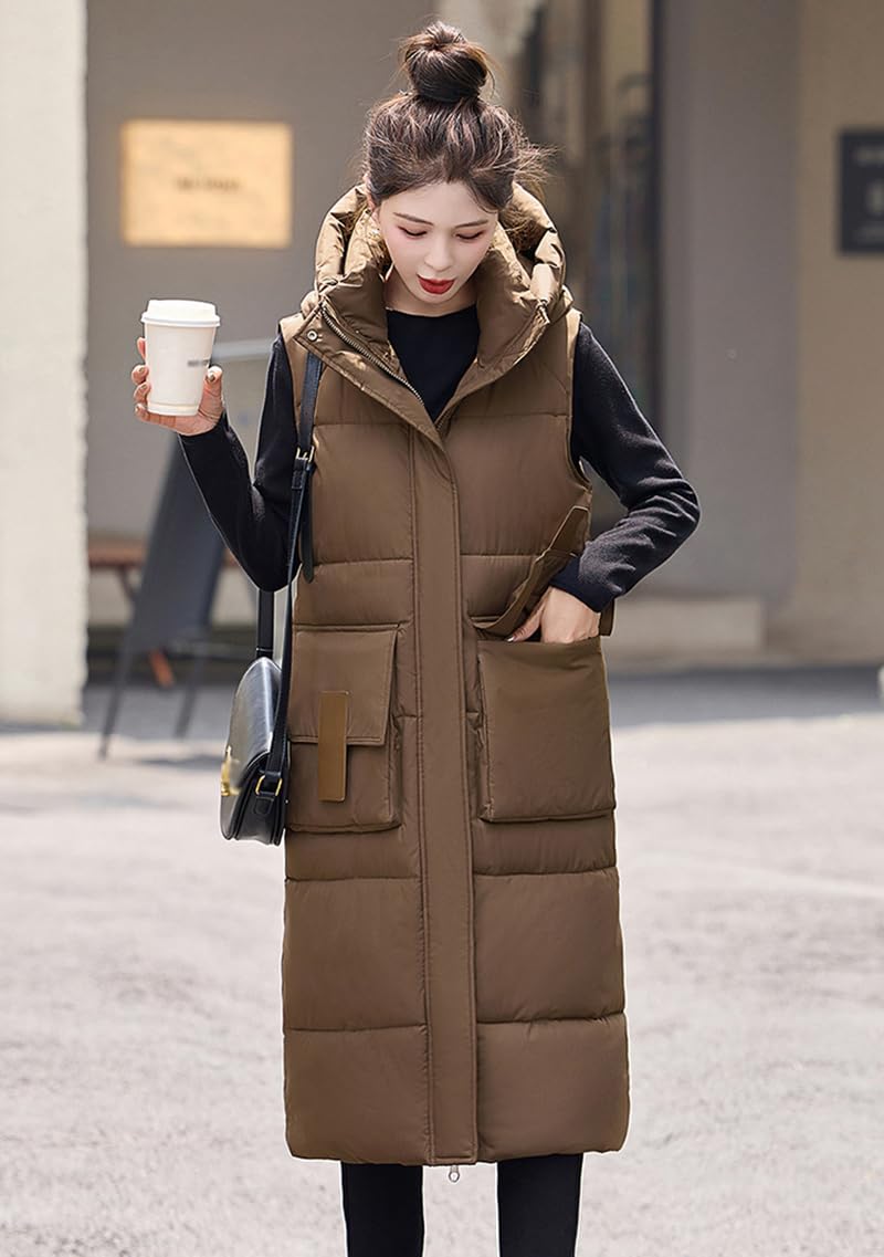 Chalecos Largos Informales para Mujer, Chaleco de Invierno Acolchado con Bolsillos Chaleco Cálido Sin Mangas Abrigos Ligeros para Exteriores, Chaqueta Acolchada con Cremallera Chalecos Acolchados pa
