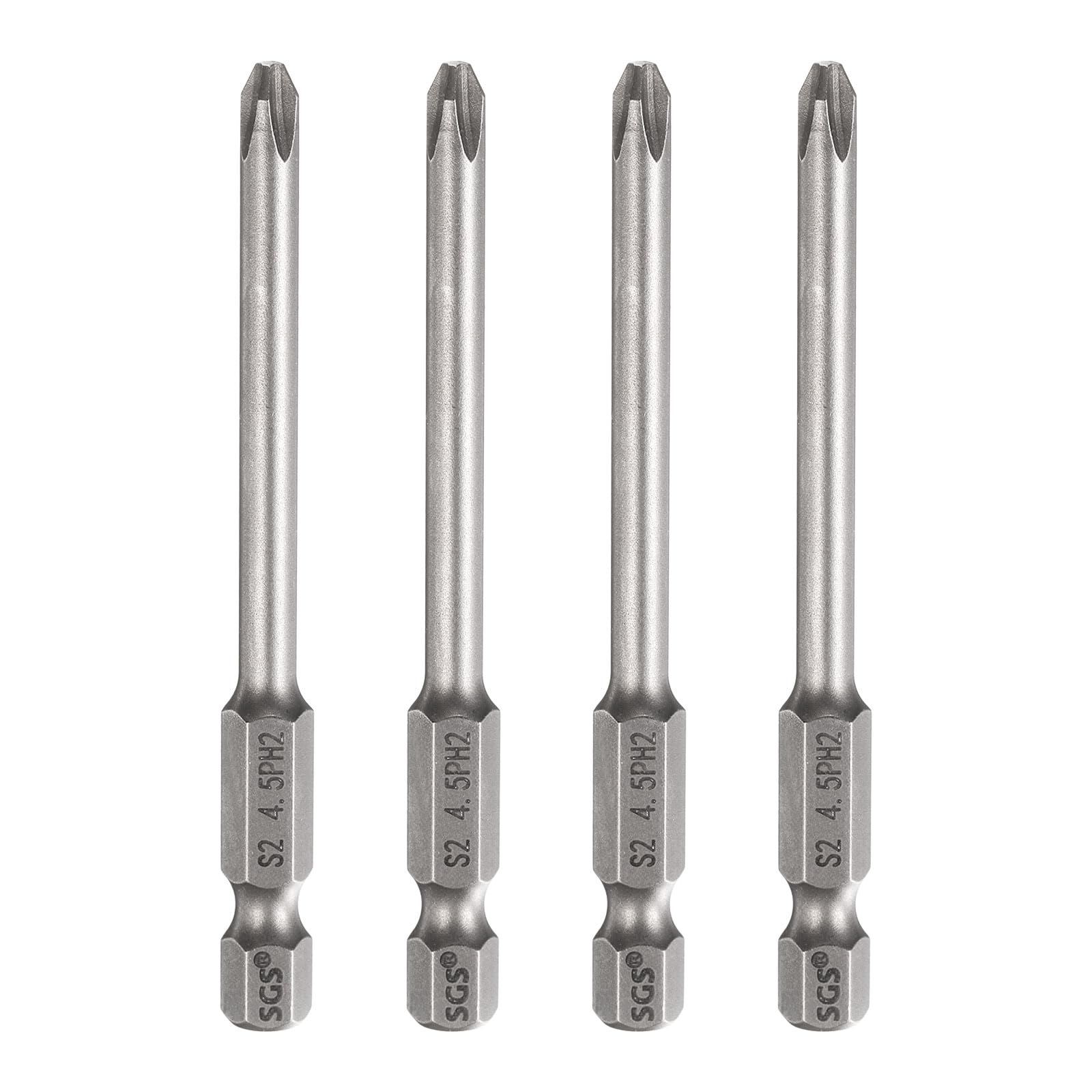 sourcing map 4pcs #2 Phillips Screwdriver Bit PH2 1/4" Hex Shank 3" (75mm) Long 4.5mm Rod Magnetic Cross Head Drill Bits S2 Steel Industrial Screw Driver for Electric Power Tools, Gray