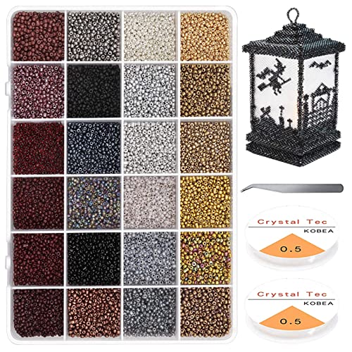 Gkelaly 7200 Stück Glasperlen 2mm Rocailles Perlen zum Auffädeln Armband Perlen Schmuckperlen Perlen Set mit Pinzette und Elastischen Schnur für DIY Armband Halskette Basteln Schmuckherstellung Cover