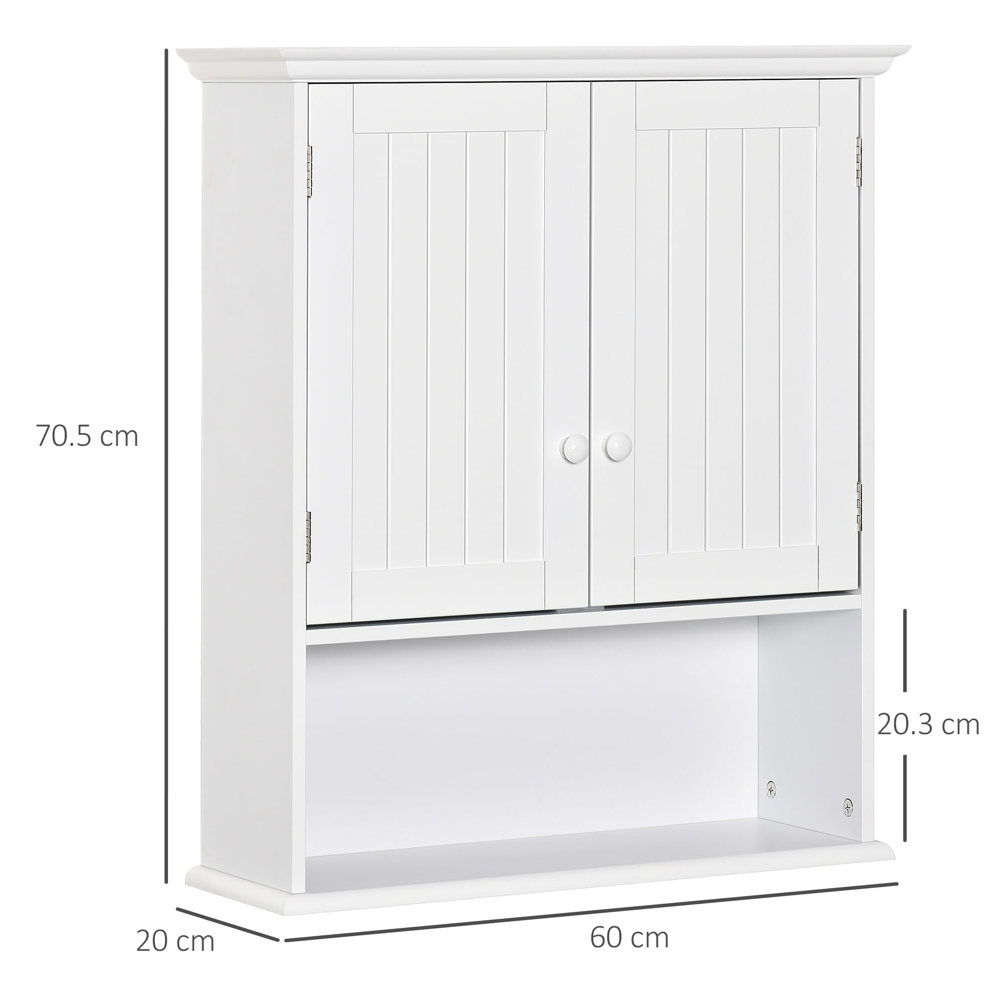 kleankin Mobile Bagno Sospeso con Armadietto a 2 Ante con Chiusura Magnetica e Ripiano Aperto, Pensile Bagno Sospeso con Ripiano Regolabile, per Cucina, Ingresso e Soggiorno, 60x20x70.5 cm, Bianco