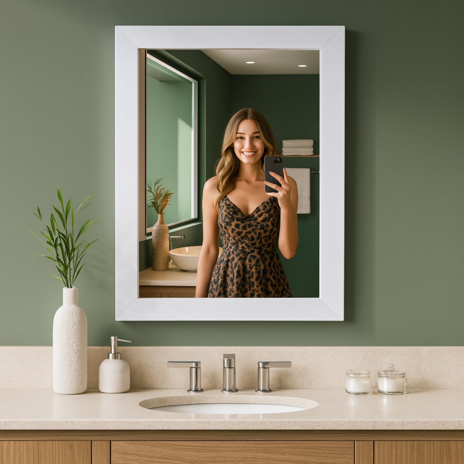 The Deqor Essential Sleek Frame Wall Mount Premium Engineered Wood Bathroom Mirror,Modern,Vanity,Glass,Bedroom,Living Room,Durable & Clear,Standard Trim,Waterproof,Rectangle Shape,11x14 Inch|FRM1114A2-image-15