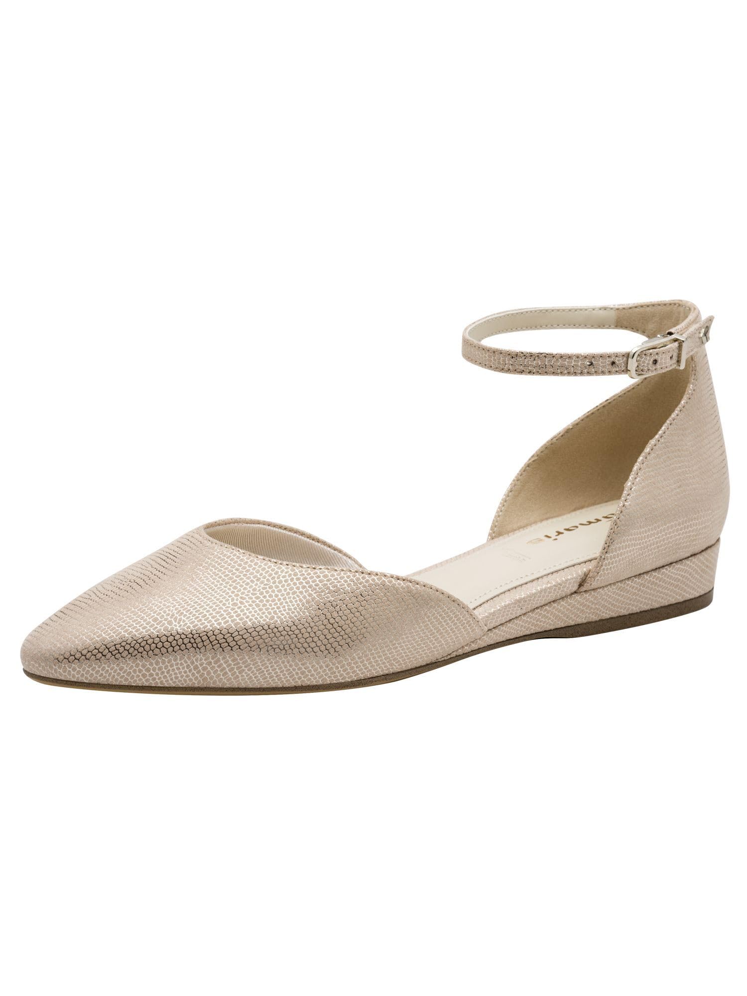 Tamaris Women's ballerina with strap flat metallic 6.5 UK