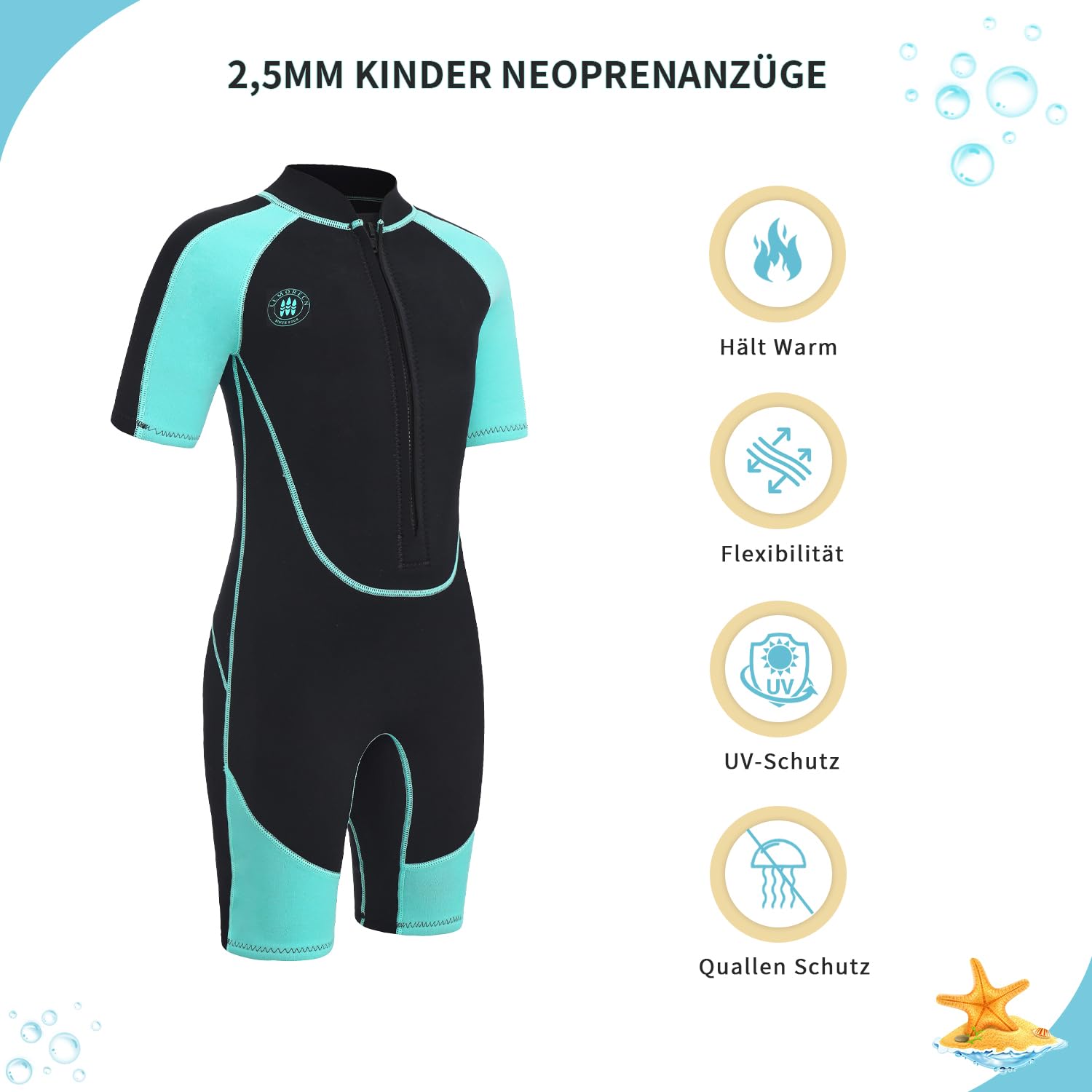 Lemorecn Combinaison shorty en néoprène de 2,5 mm pour garçons et filles