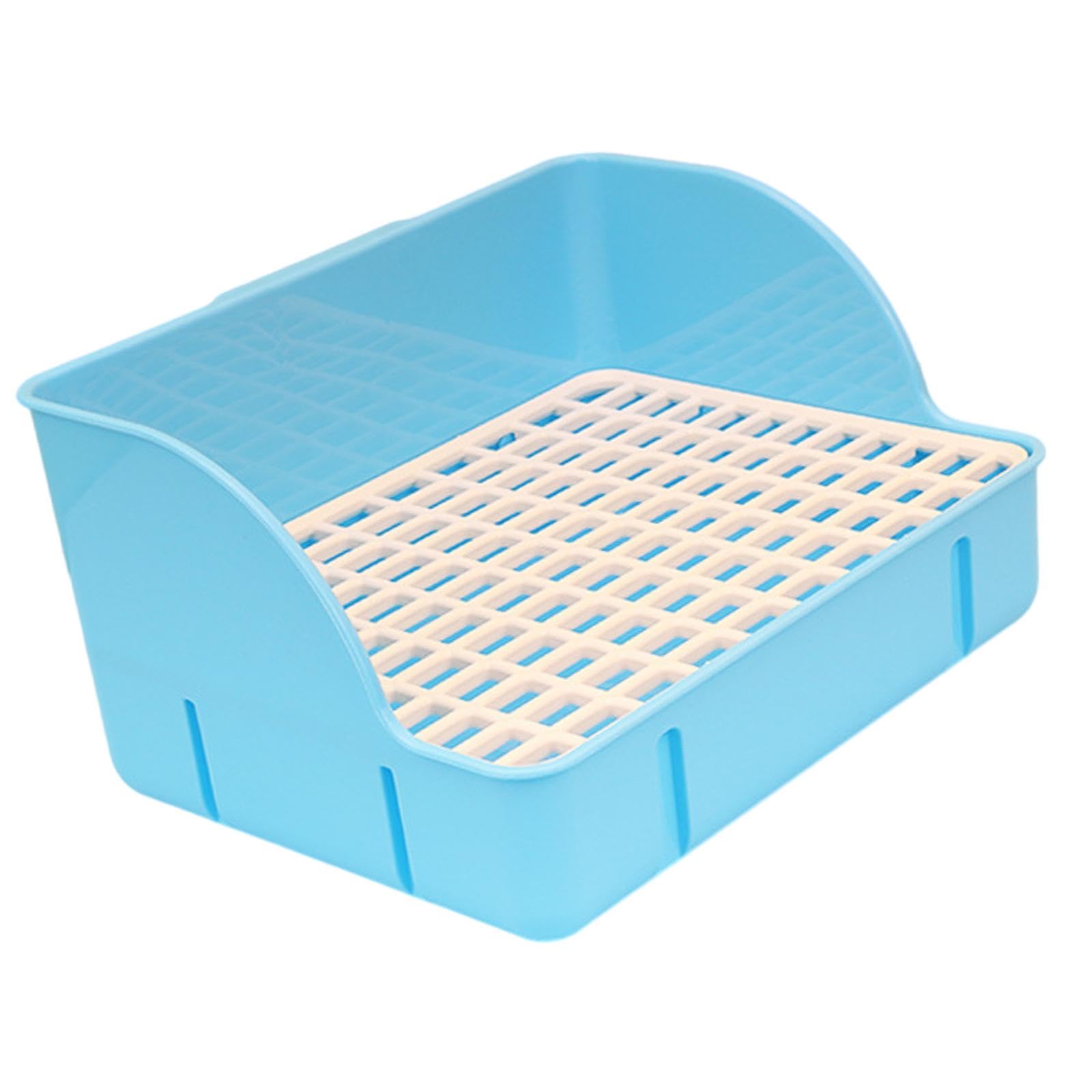 Caja de Arena para Conejo Bandeja Sanitaria Esquina para Jaula Extraíble Antideslizante Diseño de Rejilla Adecuada para Mascotas Interiores, Malla de PP Azul