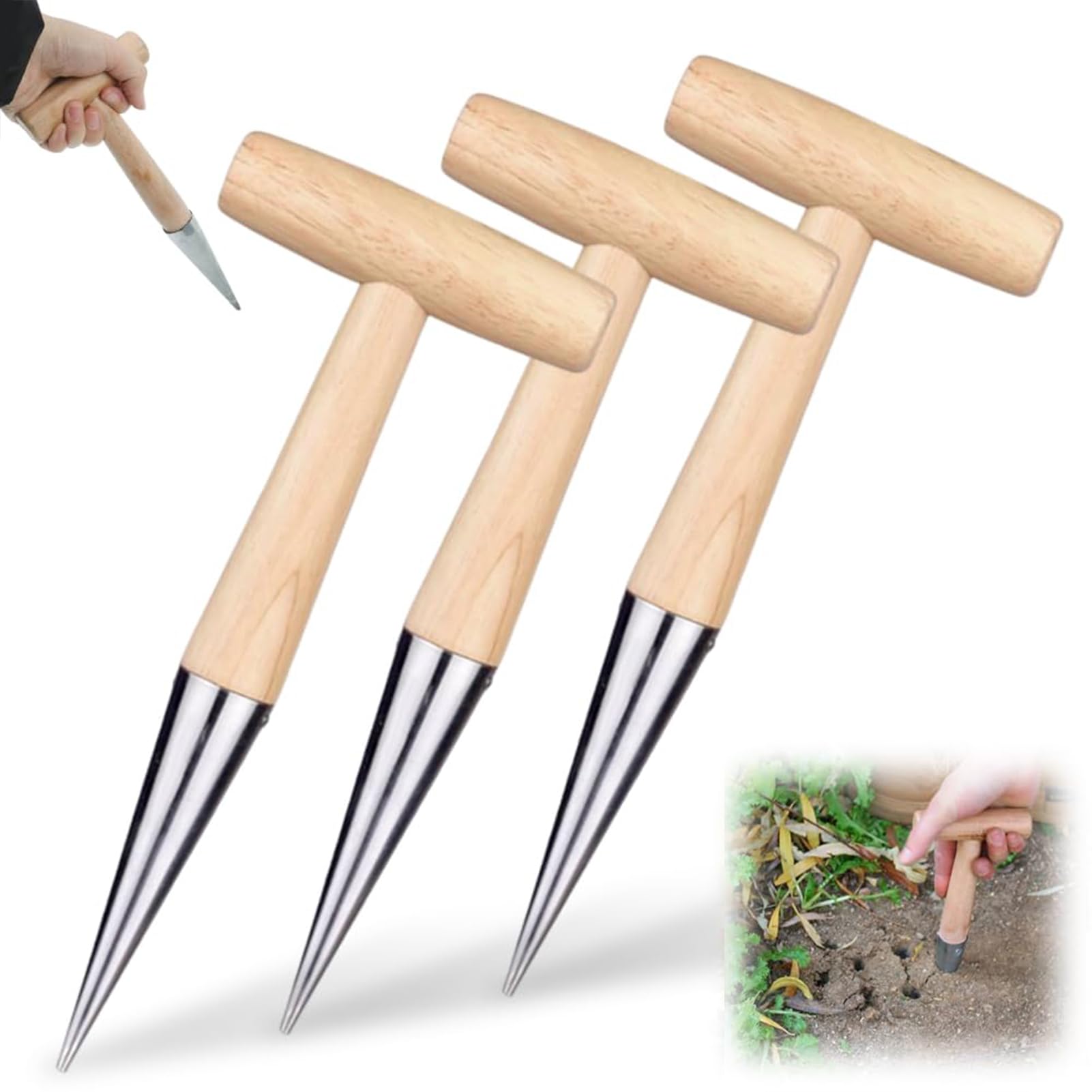 Plant Hole Digger for Planting, 2026 Hand Dibbler Seed Planter Tool, Bulb Planter Tool, Seeds Transplanting Plants Planting Bulbs, Garden Seed Dispenser for all vegetable fruit flower seeds (3pcs)