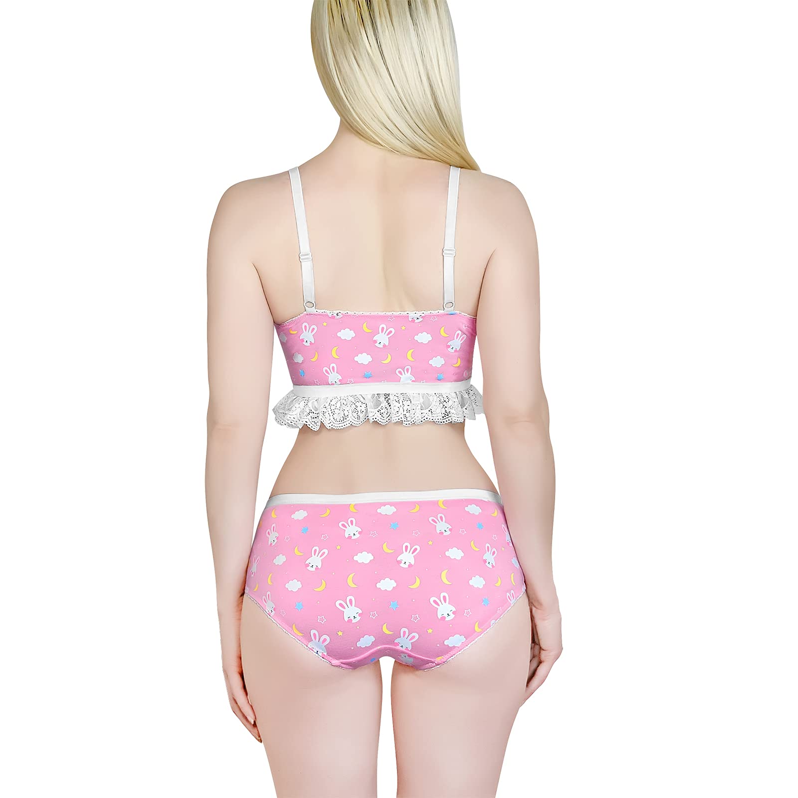 Littleforbig Lacy Trim Women Nightwear Strap Sleepwear Cami Top Shorts Lingerie bralette loungewear Set - Snuggle Bunny: X-Small Pink