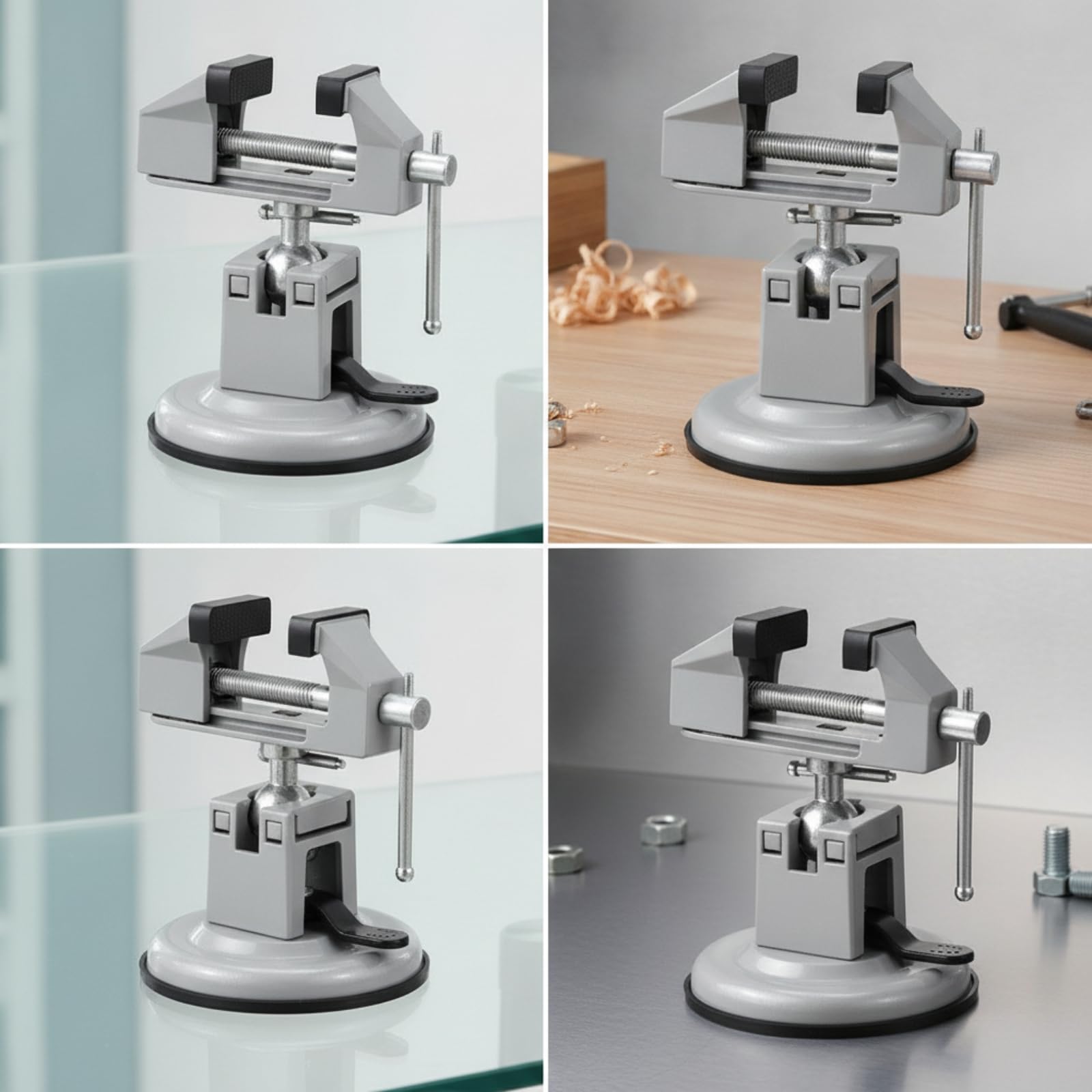 Morsa Girevole Antiscivolo | Piccola, Robusta, Morsa con Ventosa in Gomma, per Modellismo, Argento