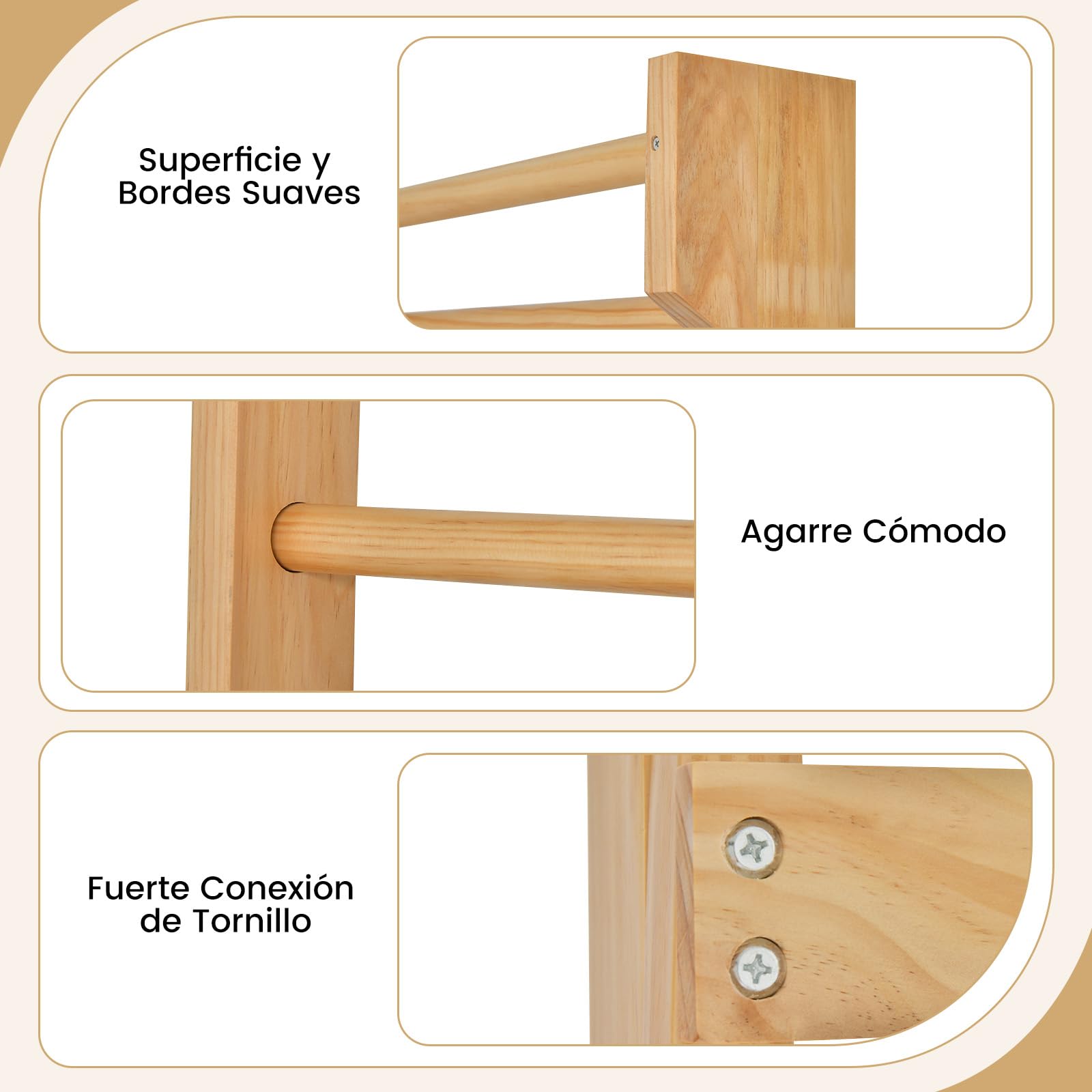 GOPLUS Espaldera Gimnasio de Madera de Pino, Pared de Escalada para Habitaciones Infantiles, Escalera Sueca Barras de Pared para Adultos y Niños, 195 x 80 x 14 cm, Carga 100 kg
