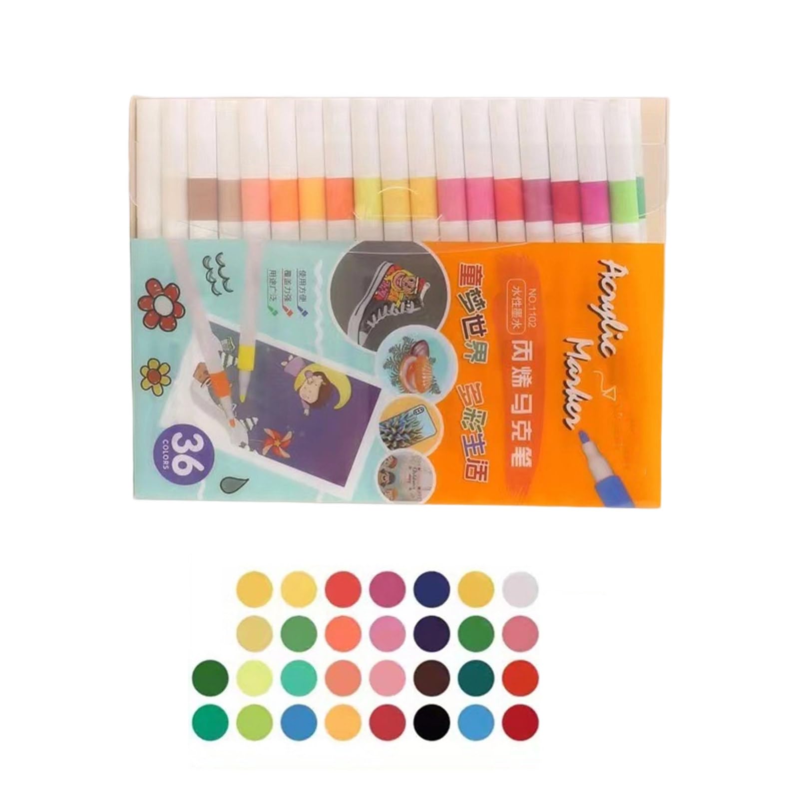 Buxuaaaa 36 Colors/Box Quick-Drying Acrylic Paint Markers 36/48 / 60 Colors Art Pens For Drawing, Kids Coloring Projects Acrylic Paint Pen