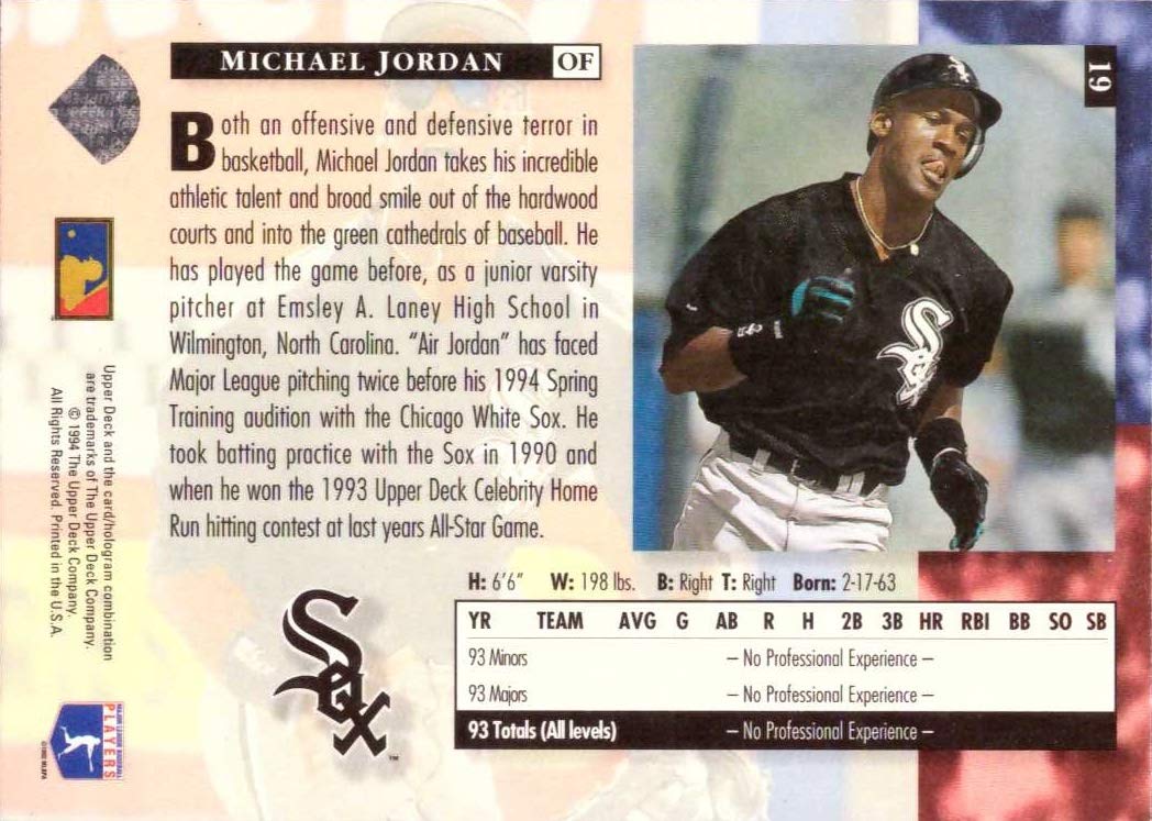 Amazon.com: 1994 Upper Deck Baseball #19 Michael Jordan Rookie