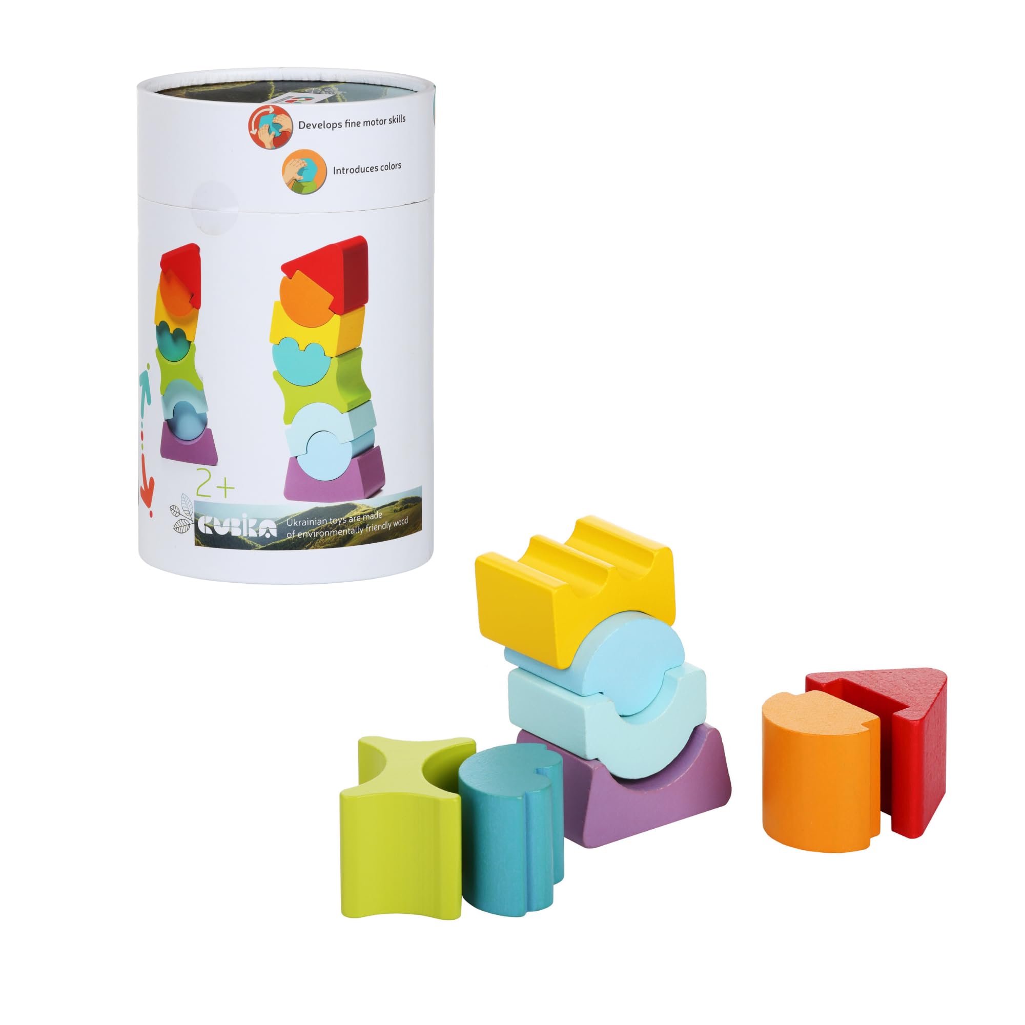 CUBIKA Flexible Tower Wooden Toy– Montessori Puzzle for Toddlers Ages 3+– Size and Shape Sorting Kids Stacking Toy– FSC-Certified Wood, German Water-Based Paints, Travel-Friendly