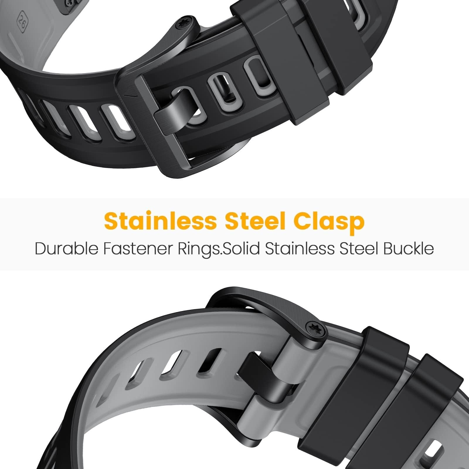 Kompatybilny z paskiem Garmin Fenix 7X, 26 mm miękki silikonowy pasek do zegarka zamiennik do zegarka Fenix 5X / Fenix 6X / Fenix 5X Plus / Fenix 6X Pro / Fenix 3 / Fenix 3HR Smartwatch