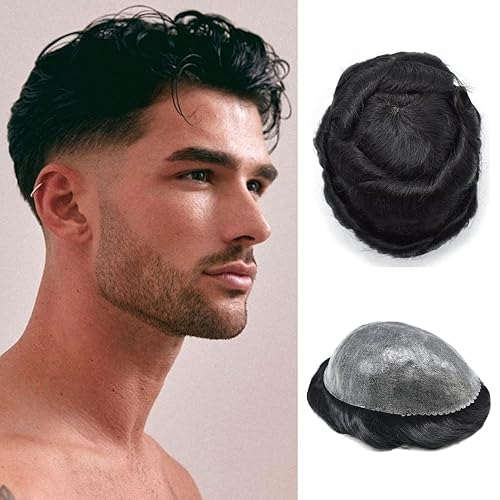 Healthlif Toupee - Cabello humano para hombre, 64 colores, transparente, piezas de pelo de piel de polietileno para hombres, sistema de reemplazo de
