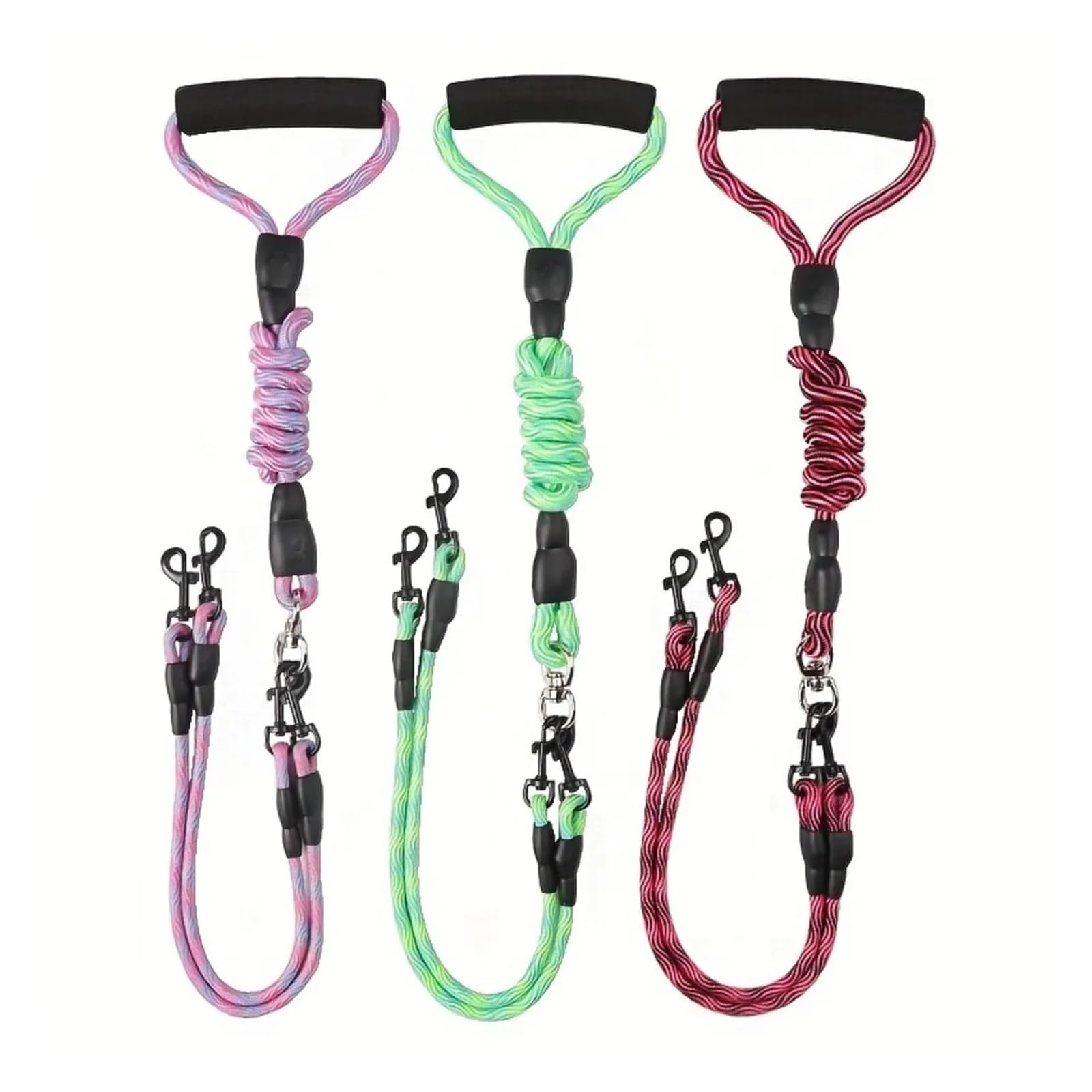 Laisse for Chien à Double tête, Motif ondulé, Anti-enroulement, détachable, Une traînée, Deux Cordes de Traction for Animaux Compagnie(Pink,E-1pcs)
