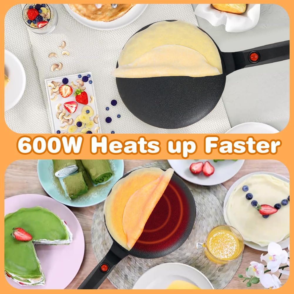 Crepiera Elettrica 600W Antiaderente RANJIMA Crepes Maker con Ciotola