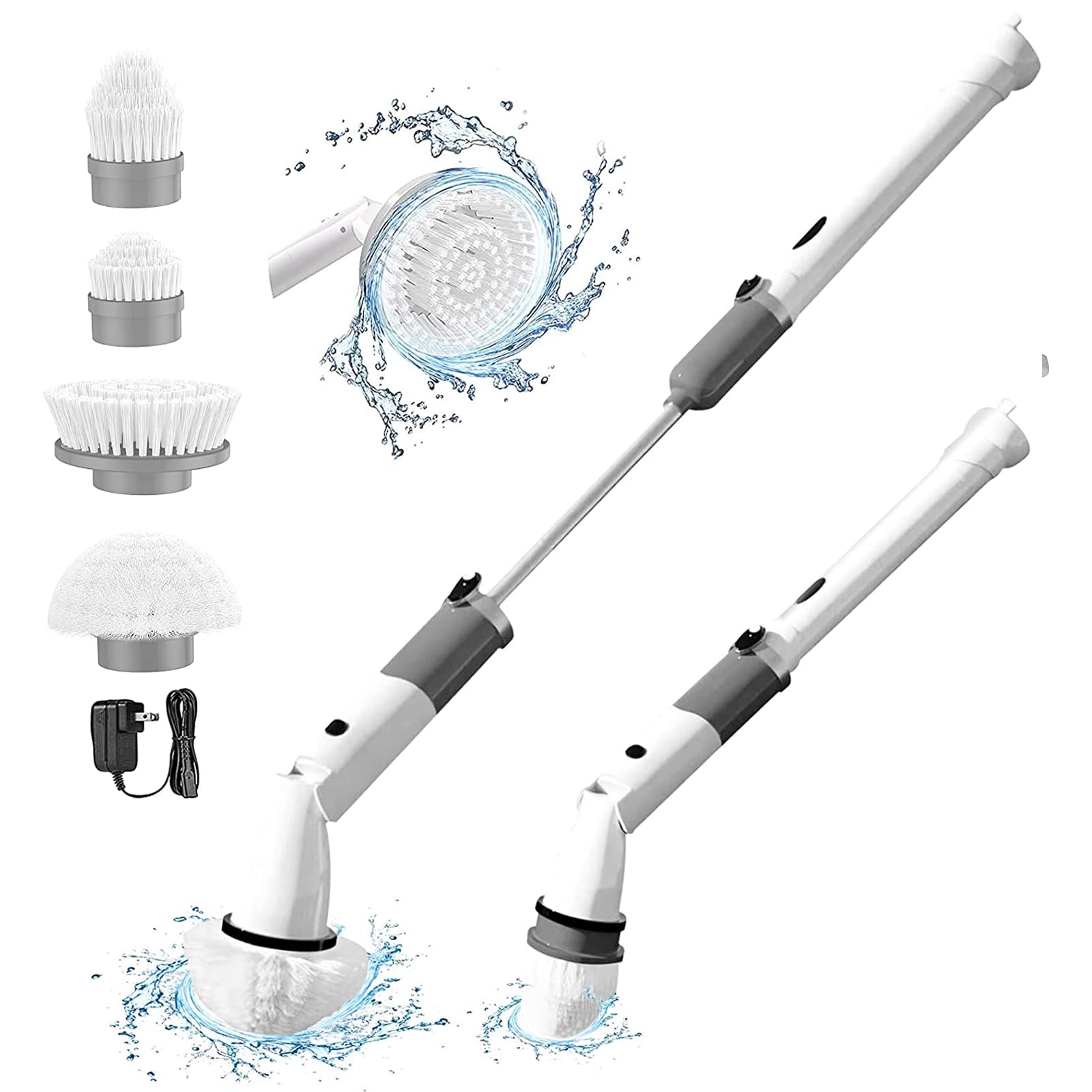 Sodaer Electric Spin Scrubber, Cordless Spin Scrubber with 3 Replaceable Brush Heads and Adjustable Extension Handle, Power Cleaning Brush for Bathroom Floor Tile,White