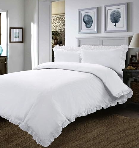 Juego de funda de edredón  1 funda de edredón con volantes en las esquinas y 4 fundas de almohada, color blanco, KingCal King  100% algodón de 800