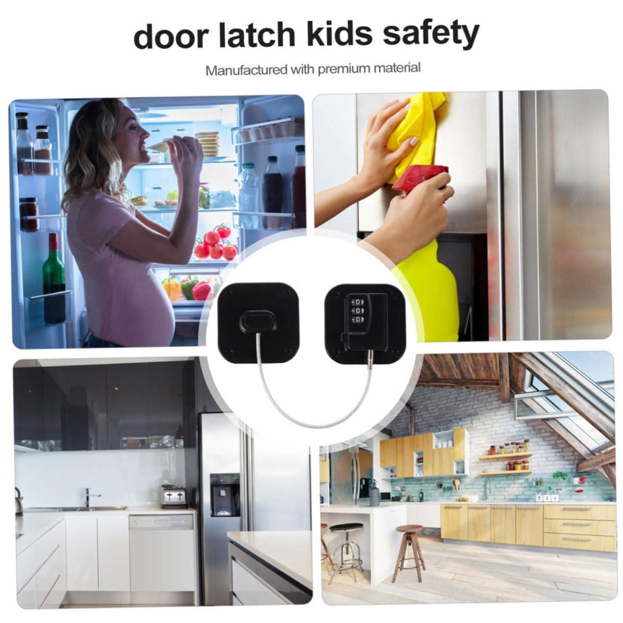 Cerradura Adhesiva para Mini Refrigerador Contraseña | Gabinete y Ventana, Negro, Plástico y Metal, Resistente al Calor, Cierre de Seguridad Infantil