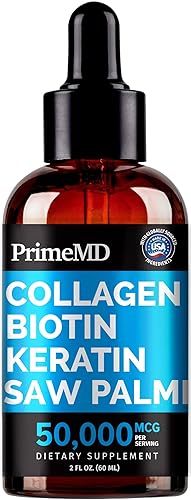 4 en 1 Biotina Líquida Colágeno Queratina Palmetto 25000 mcg Gotas Cabello Piel y Uñas Vitaminas con Biotina y Suplemento de Colágeno 2.0 fl oz