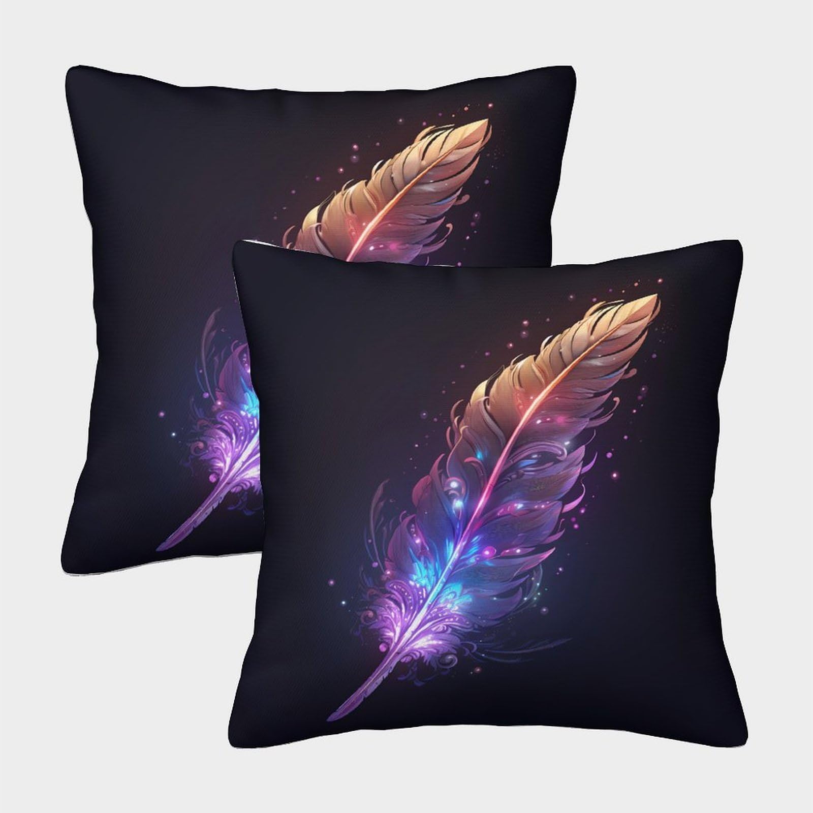QFVANSIYO Magical Feather 3D Printed Pillowcase Microfiber Bedroom Decor Feather Design Pillow Cover for Adults Teens 50x50cm
