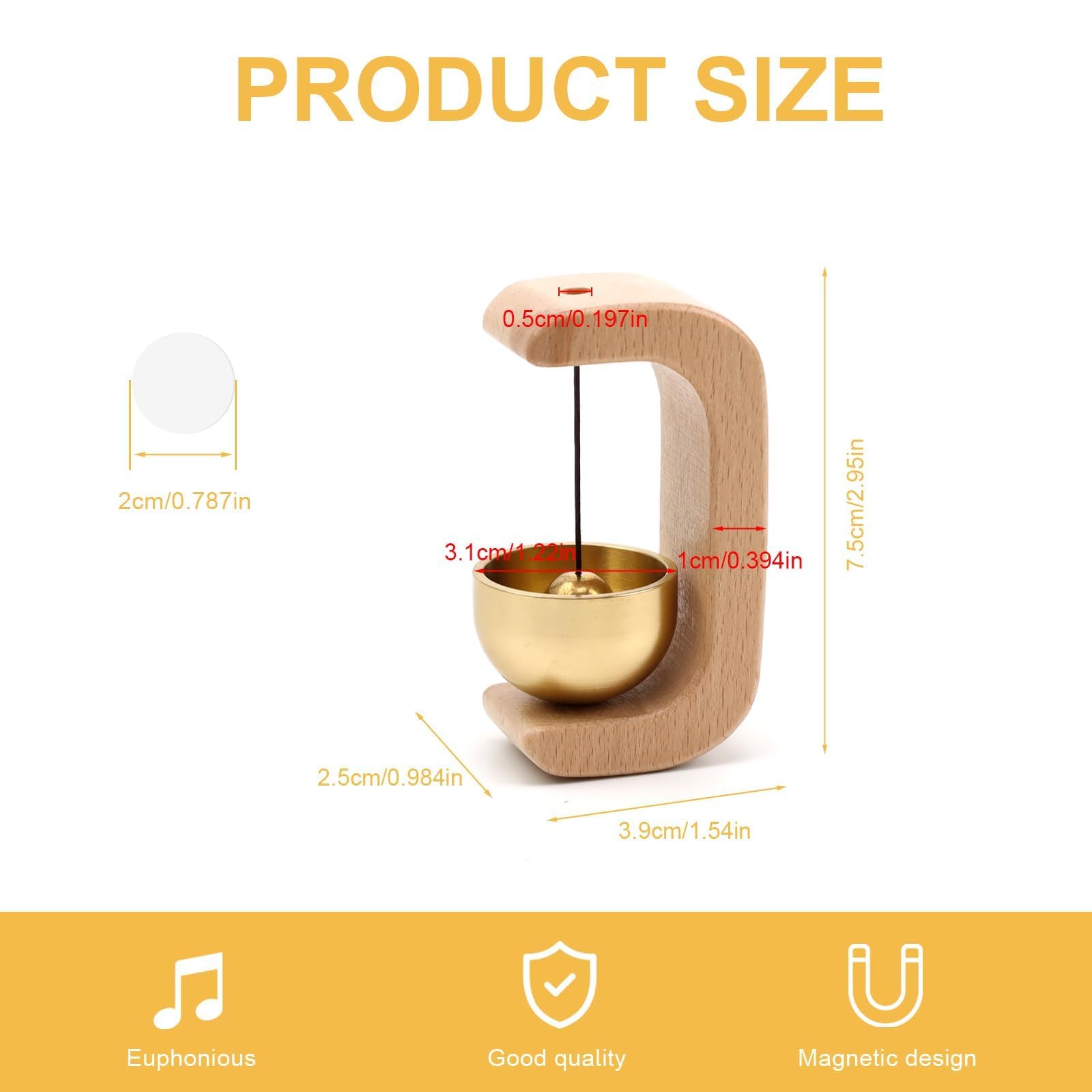 Timbre Magnético, Campana Puerta de Madera, Campana Magnética en Forma de C, Timbre Retro sin Taladrar, para el Hogar, Tienda, Refrigerador, Puertas, Entrada