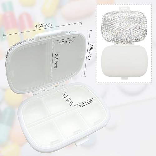 Miniatura 9 de Pastillero brillante para monedero, contenedor de vitaminas, pastillero de bolsillo, organizador redondo de medicamentos para vitaminas, aceites de