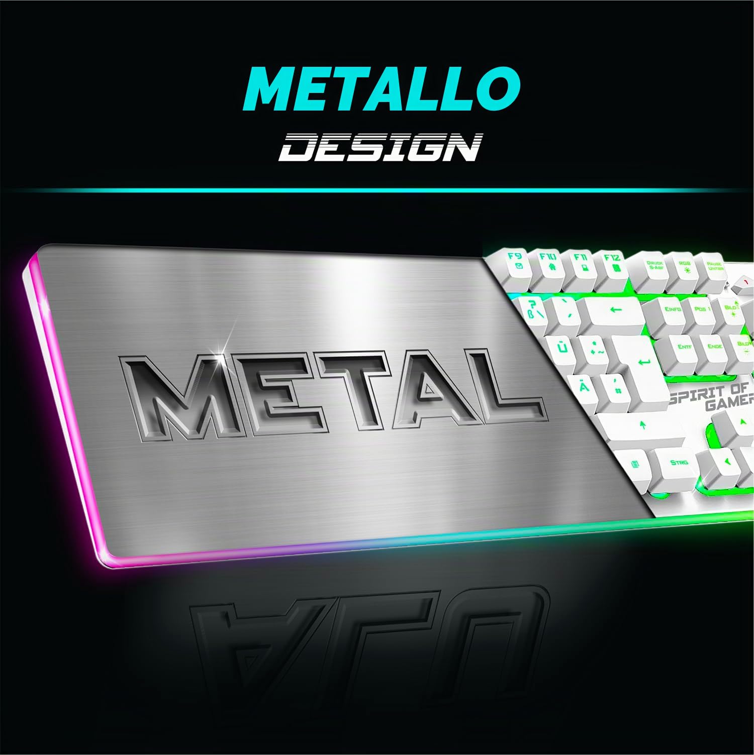 SPIRIT OF GAMER x MK600 | Pack Tastiera Mouse Wireless Gamer Bianco Ricaricabile RGB | Layout QWERTZ Tedesco Retroilluminato | Gaming Keyboard Semi Meccanica | Wireless Mouse 4800 DPI | PC