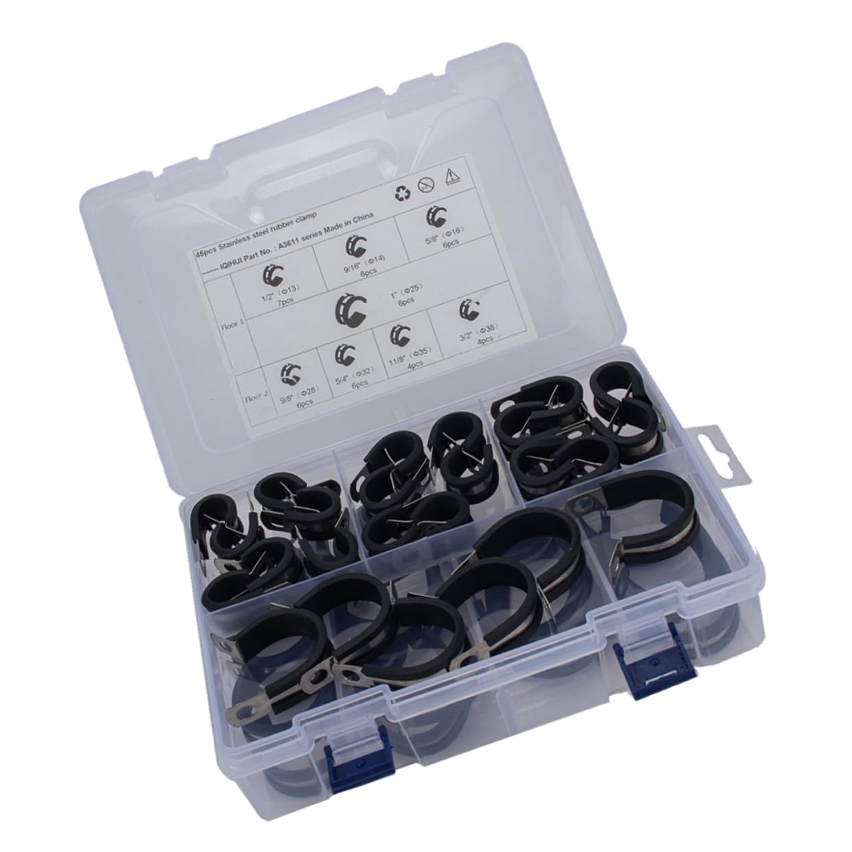 Collier de Serrage en Acier Inoxydable Noir 45 Pièces 8 Tailles