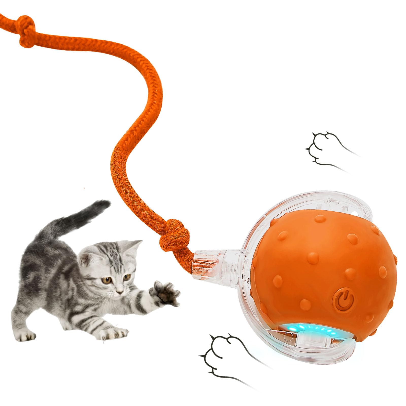 AMHSURET Electric Interactive Cat Toy Ball - Automatic Rolling Silicone Cat Toys for Indoor Cats, Durable Chew-Proof Motorized Kitty Ball with LED