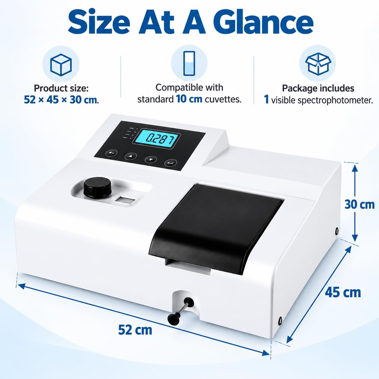 Espectrofotómetro digital portátil, rango de 320-1020 nm, ancho de banda de 6 nm
