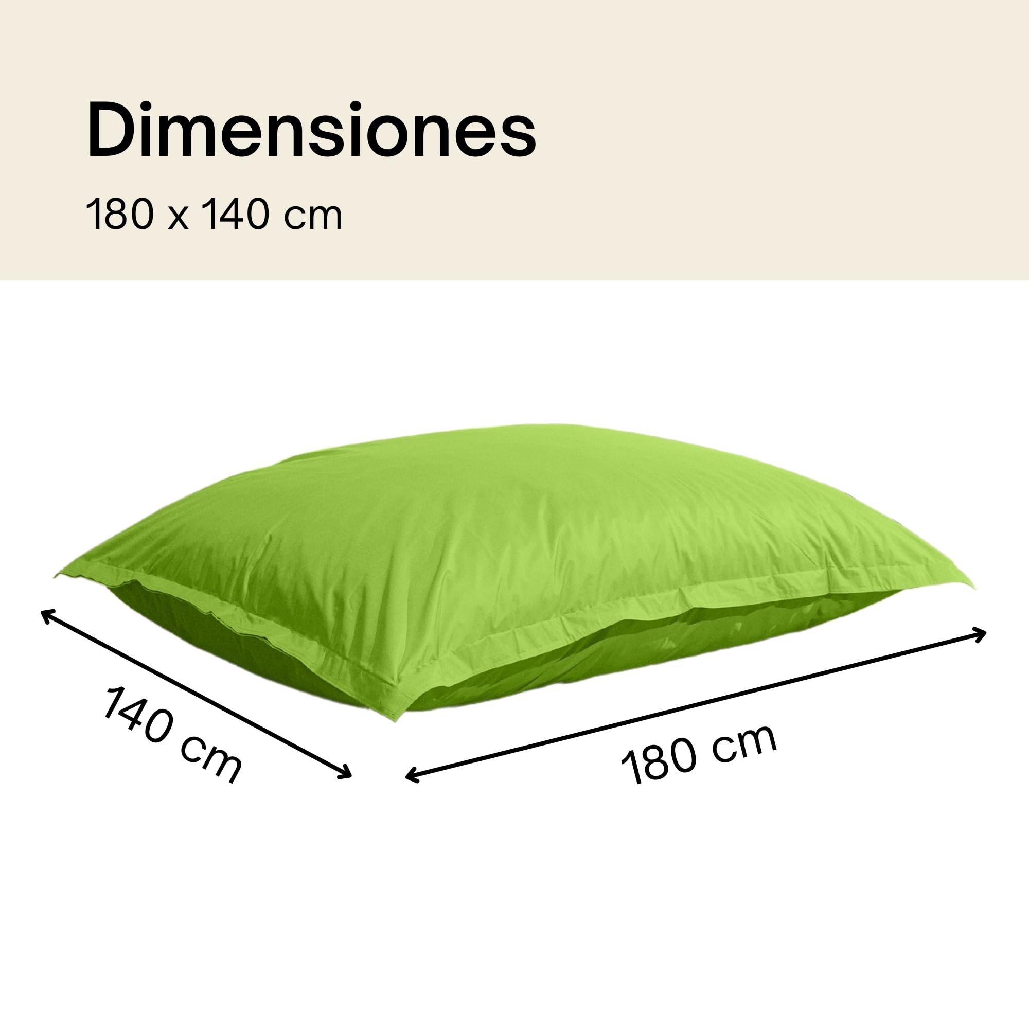 bananair - Puff Exterior Gigante con Relleno de Espuma Incluido - Tela Impermeable y Anti-UV - Cómodo y Versátil - Funda Lavable - Puff/Bean Bag XXL para Jardín (180 x 140 cm, Verde)