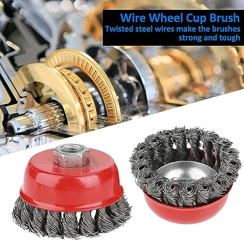 Image of Wire Cup Brush, 4Pcs Rotary Knot Flat Cup Steel Wire Wheel Brush Set for Angle Grinder Paint Removal