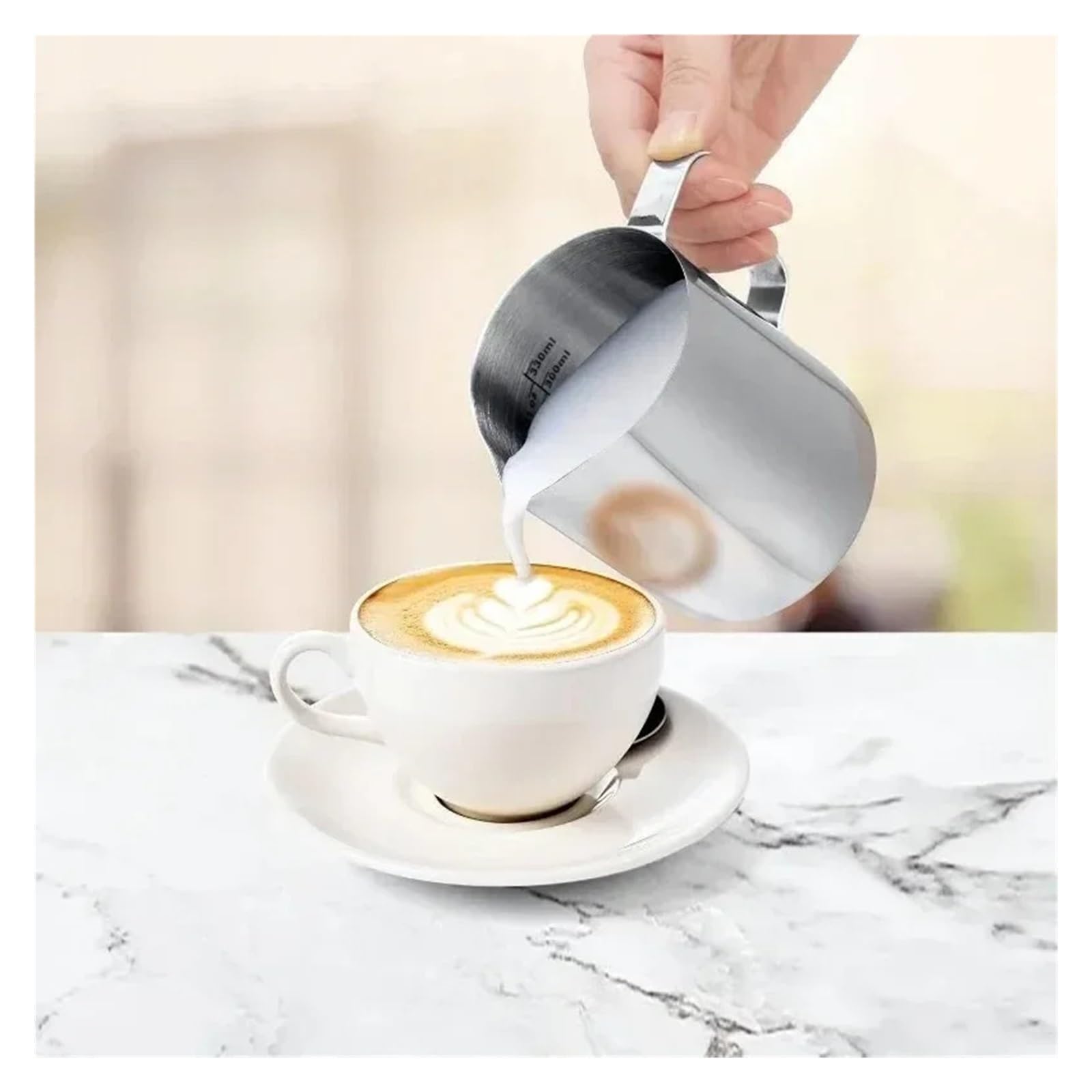 Jarra de espuma for crema leche con escala, taza acero inoxidable 304, espumador café(900ML Milk cup)