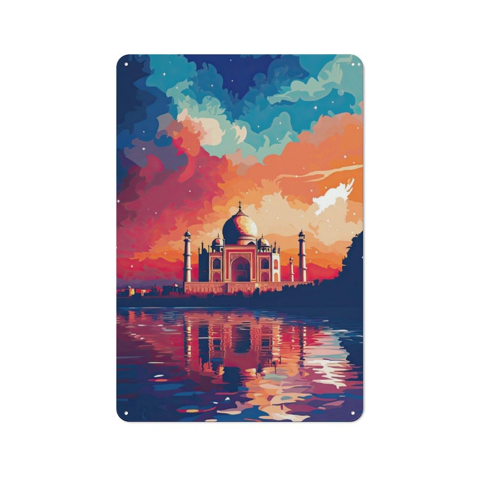 Junmoney The Taj Mahal In India Tin Wall Plaque 30X20cm With For Guest Room Or Hallway, For Home Office, Studio And Craft Room Walls