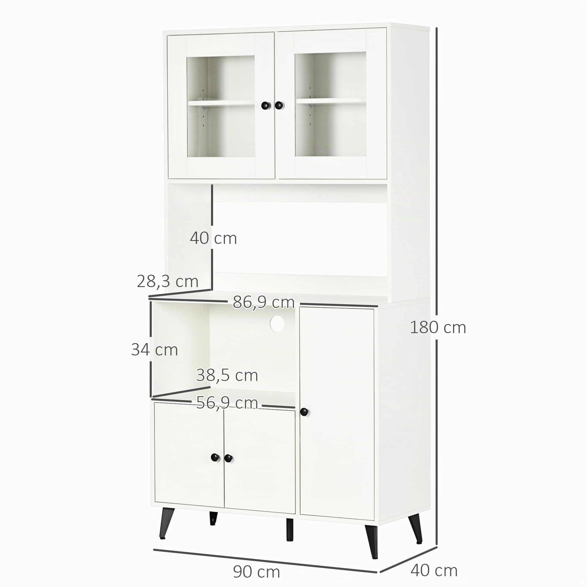 HOMCOM Mobile da cucina a 3 ante per microonde, 90x40x180cm, Bianco