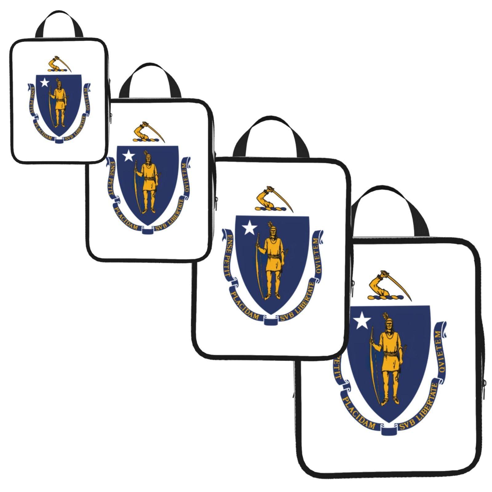 Massachusetts State Flag Print 4 Set Compression Packing Cubes for Suitcases,Expandable Storage Bag Organizers
