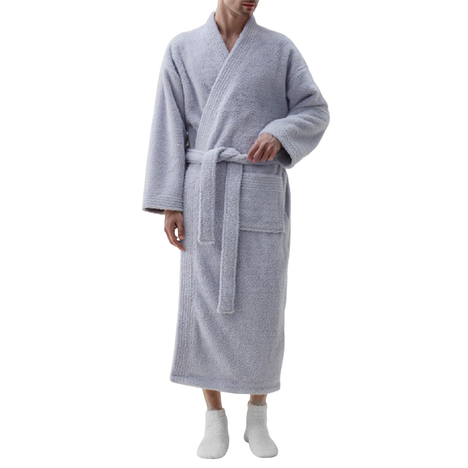 ch Vestaglia da uomo in cotone soffice senza cappuccio, grandi dimensioni, vestaglia da sauna, leggero, caldo, lungo, accappatoio sottile