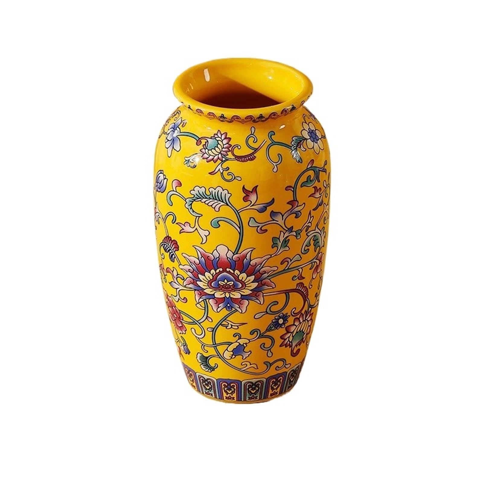 Geometric Vases Small Ceramic Vase For Handmade Elegant Vintage Painting Enamel Glazed Porcelain Decorative Vases For Office Home(Yellow-E)