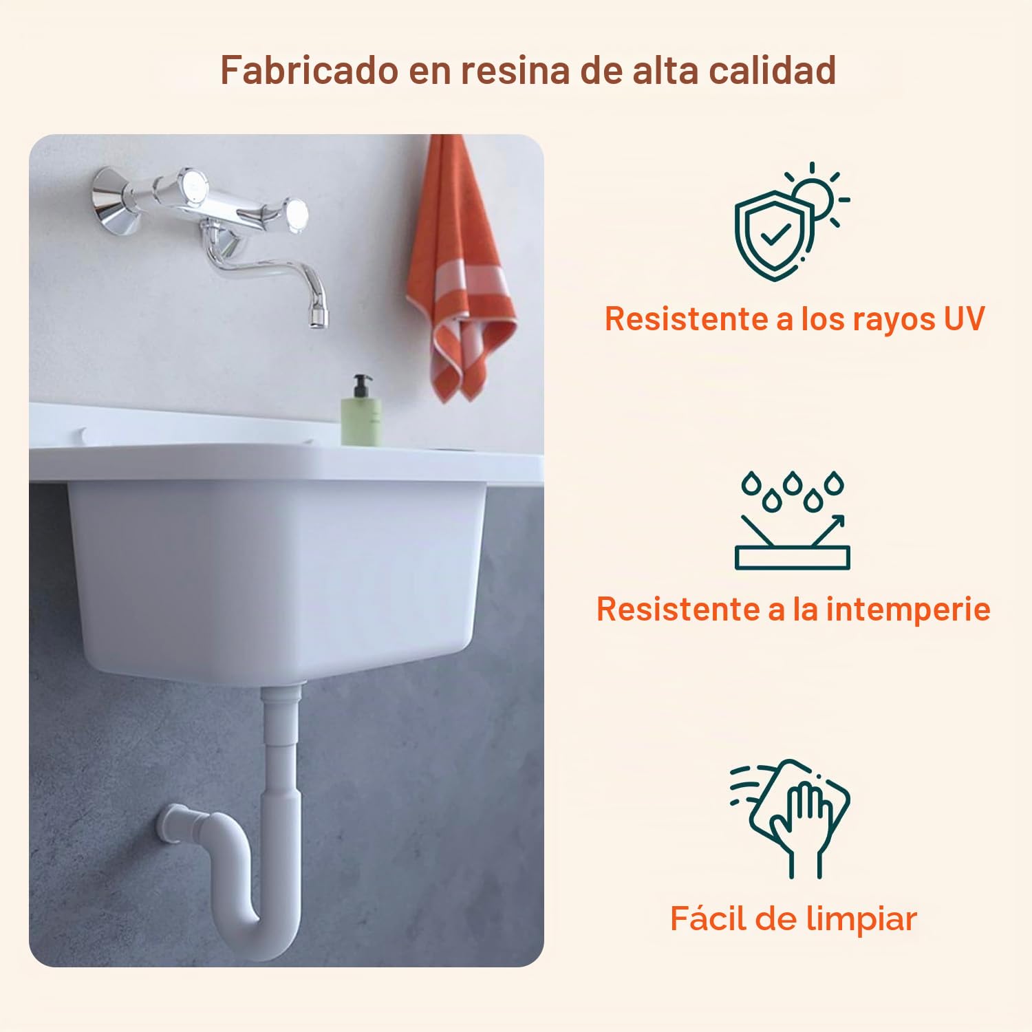 Avilia Lavadero de exterior – Lavabo de pared para lavar ropa a mano, ideal para jardines, terrazas, camping, con superficie antideslizante, de resina, 50 x 35 x 24 cm, blanco
