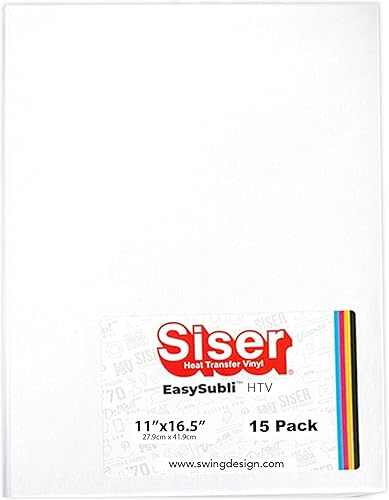 Siser EasySubli vinilo de transferencia de calor por sublimación, 11.0 x 16.5in, paquete de 15 hojas